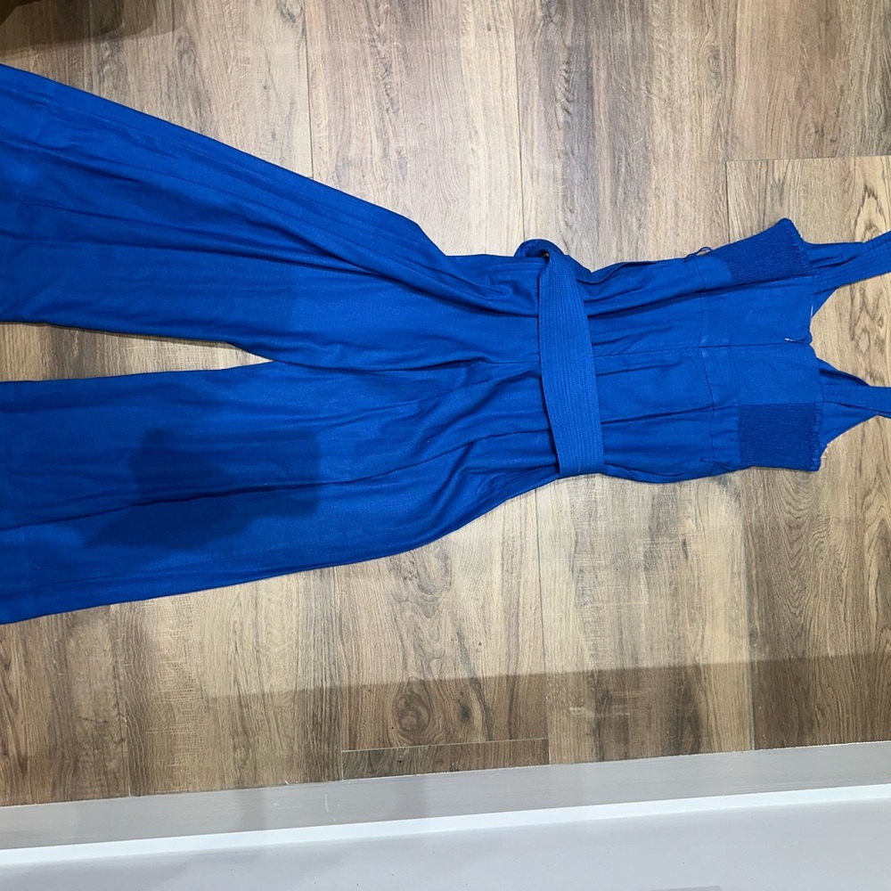 FARM Rio Blue Halter Wide Leg Jumpsuit Casual